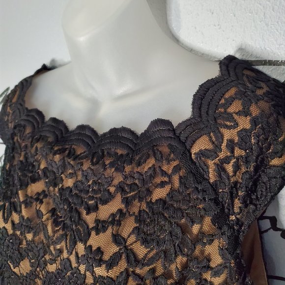 NWT Connected Apparel Black Lace, Nude Lined Sleeveless Cocktail Dress, 12 - Picture 2 of 9